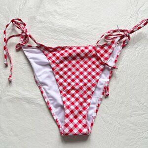 Betty Jade bikini bottoms XL red white gingham side tie plaid swimsuit string